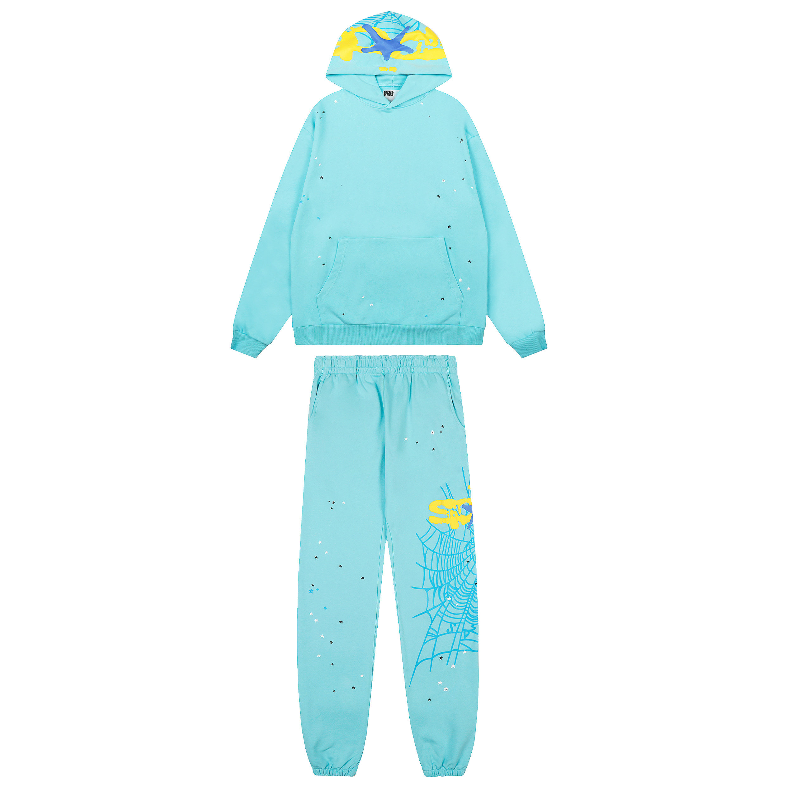 高街风Sp5der蜘蛛网印花连帽卫衣套装男女情侣宽松休闲束脚裤毛圈,男装,休闲运动套装,淘宝优惠券,粉丝福利购,淘宝优惠卷