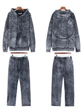 美式嘻哈风水洗做旧连帽卫衣套装男女款宽松休闲运动hoodie两件套