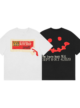 TravisScott麦当劳联名番茄酱笑脸印花字母短袖T恤男女纯棉上衣夏