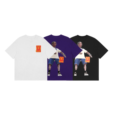 Travisscott美式潮流麦当劳联名发泡印花短袖T恤宽松男女嘻哈街头