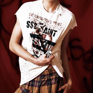 Sssaint Louis泼墨涂鸦脏洗做旧破坏高街潮流纯棉无袖背心汗衫男