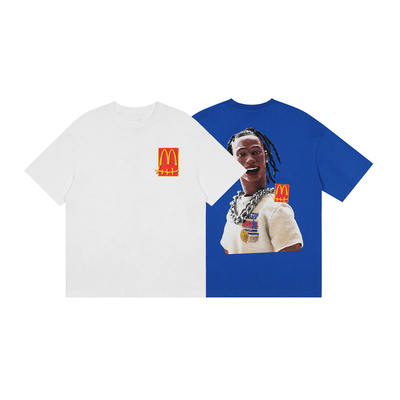 麦当劳联名TRAVISSCOTT印花短袖T恤男女宽松纯棉街头潮牌情侣体恤