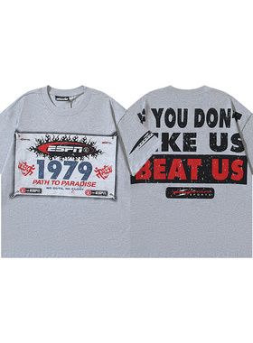 地狱之星美潮高街精棉双纱纯棉宽松字母印花短袖T恤男女休闲上衣