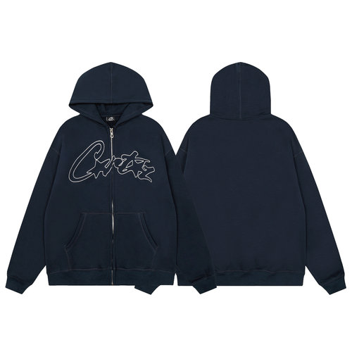 高品质重磅加绒刺绣连帽开衫卫衣CORTEIZ恶魔岛男女宽松拉链外套