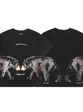 Represent美式高街风黑熊印花短袖T恤男女款情侣宽松纯棉圆领上衣