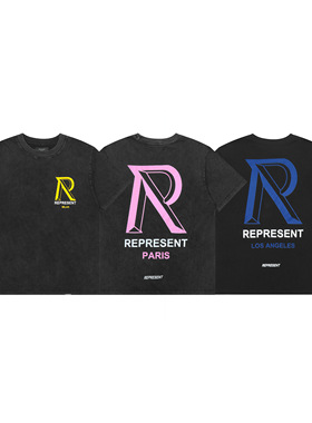 REPRESENT街头水洗做旧字母印花T恤男女宽松简约短袖vintage复古