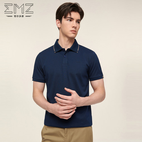 EMZ鄂尔多斯男士含桑蚕丝高品质翻领休闲商务短袖polo衫t恤男装