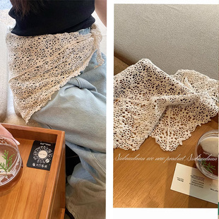 蕾丝镂空钩花三角围巾薄春夏护颈民族风披肩配裙子女纯色外搭坎肩