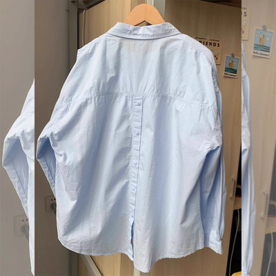 法式蓝色防晒衬衫女夏季薄款小个子宽松长袖衬衣外套休闲韩系上衣
