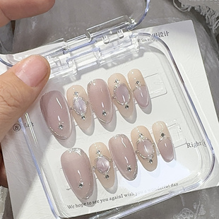 {茄紫}布拉提契纯手工穿戴甲轻奢高级猫眼爆闪显白中长款高级感