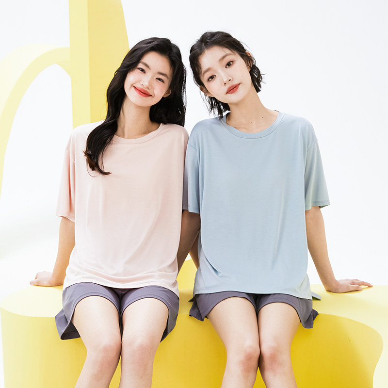 内茵睡衣女夏季防凸点带胸垫短袖短裤可外穿显瘦凉感冰丝家居服