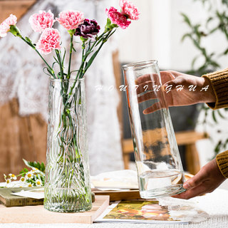 欧式加厚玻璃花瓶透明水养富贵竹百合特大号花瓶摆件客厅插花家用