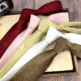 男士复古棉暗纹花领带手打8CM 西装意式酒红粉色白色黑色结婚配饰