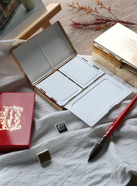 Frazer Price同款复刻黄铜电镀水彩盒便携调色盒盘保湿画架多功能旅行高品质旅行写生套装水彩颜料金属分装盒