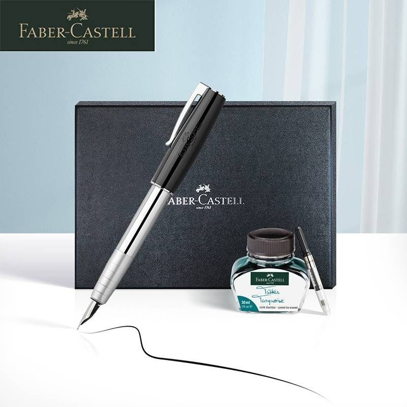 德国原装进口FABER－CASTELL辉柏嘉如恩系列钢琴漆钢笔黄色蓝色书法签字商务礼品黑色明尖金属签名笔