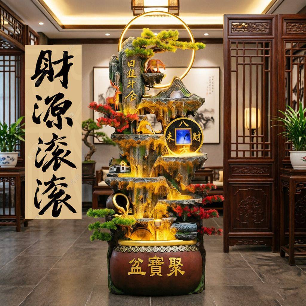 大型假山流水落地摆件客厅办公室风水轮循环水加湿器开业礼品招财