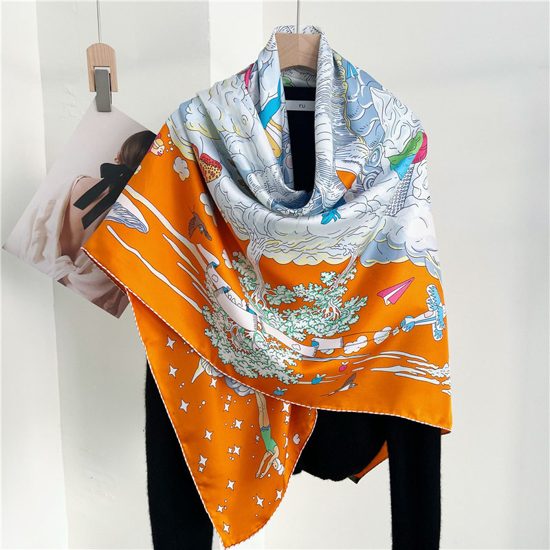 杭州丝绸高端真丝斜纹丝巾140大方巾桑蚕丝加大围巾披肩2023年新