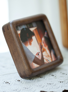 实木摆台高级感洗照片做成相框黑胡桃正方形画框装裱木质方6寸