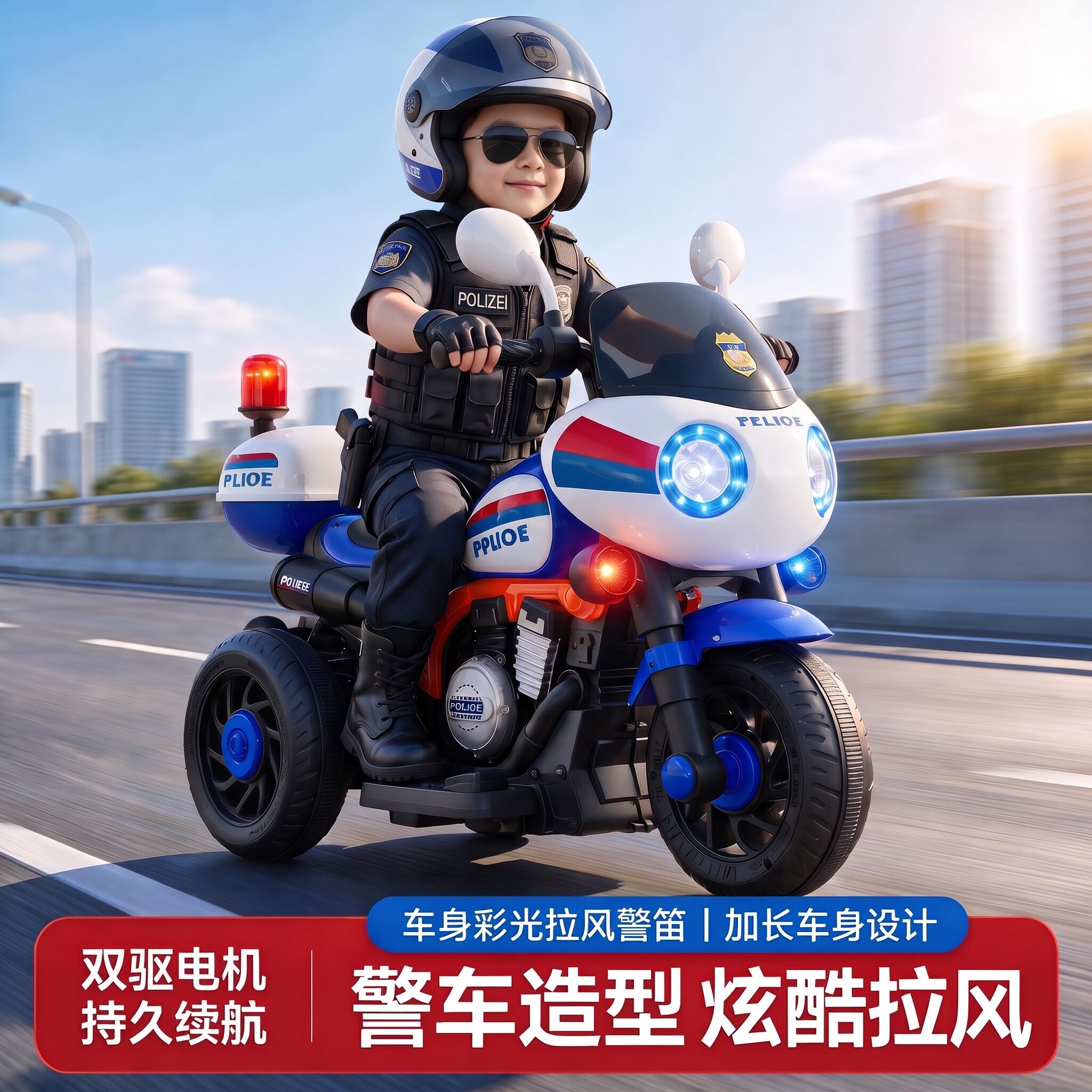 2026【爆款推荐】儿童警车摩托车