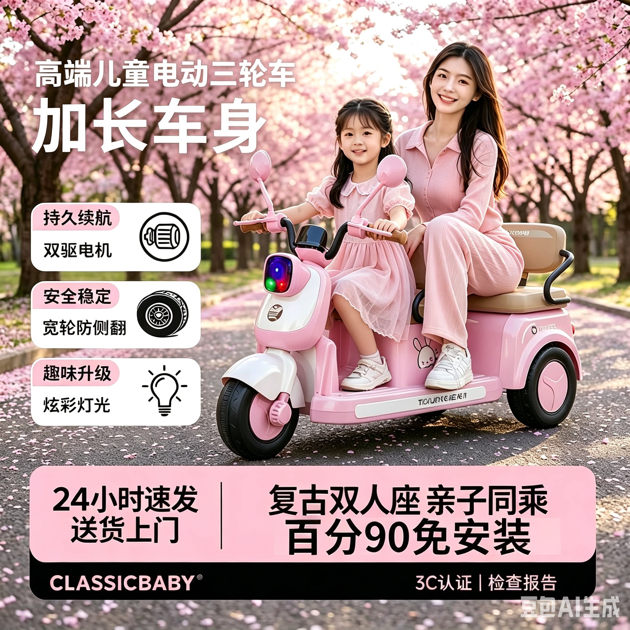 爆款推荐亲子同乘双坐摩托车