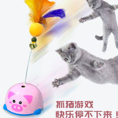 新款逗猫玩具自嗨解闷 电动感应自动逗猫棒 羽毛铃铛小猫咪玩具球