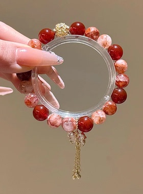 天然火焰红胶花红玛瑙手串女水晶招财蝴蝶好运精致轻奢送女友手链