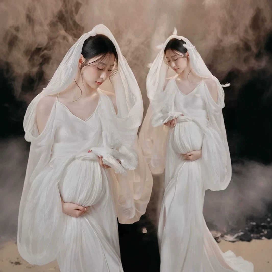 影楼孕妇拍照服装法式纯欲风氛围感清冷连衣裙写真孕妈在家拍衣服