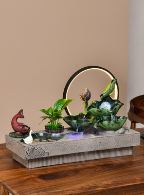 新中式喷泉流水摆件循环水荷花风水轮景观客厅办公室装饰乔迁送礼