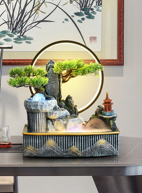 招财流水摆件循环水桌面假山风水轮喷泉客厅茶室装饰开业乔迁礼品