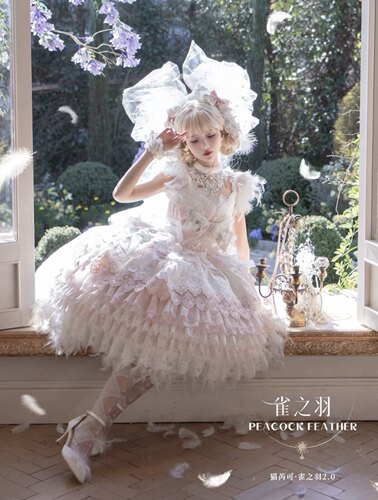 实体店现货猫芮可雀之羽2.0有羽毛版本白粉纯白小花嫁款洛丽塔