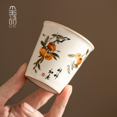 柿柿如意汝窑主人杯高档个人专用品茗杯家用功夫茶具陶瓷茶杯