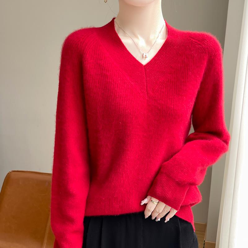JOYIASS法式加厚100针织衫女V领套头毛衣2025新款宽松显瘦保暖打