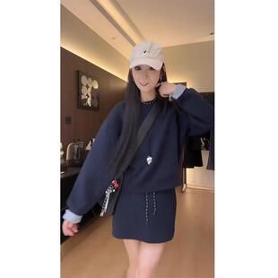 BLLOUKE早秋穿搭韩风chic套装2024初秋新款女装假两件格子卫衣短