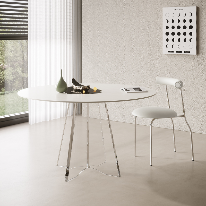 亚克力悬浮餐桌纯白岩板圆形现代简约公寓设计师奶油风小户型餐厅