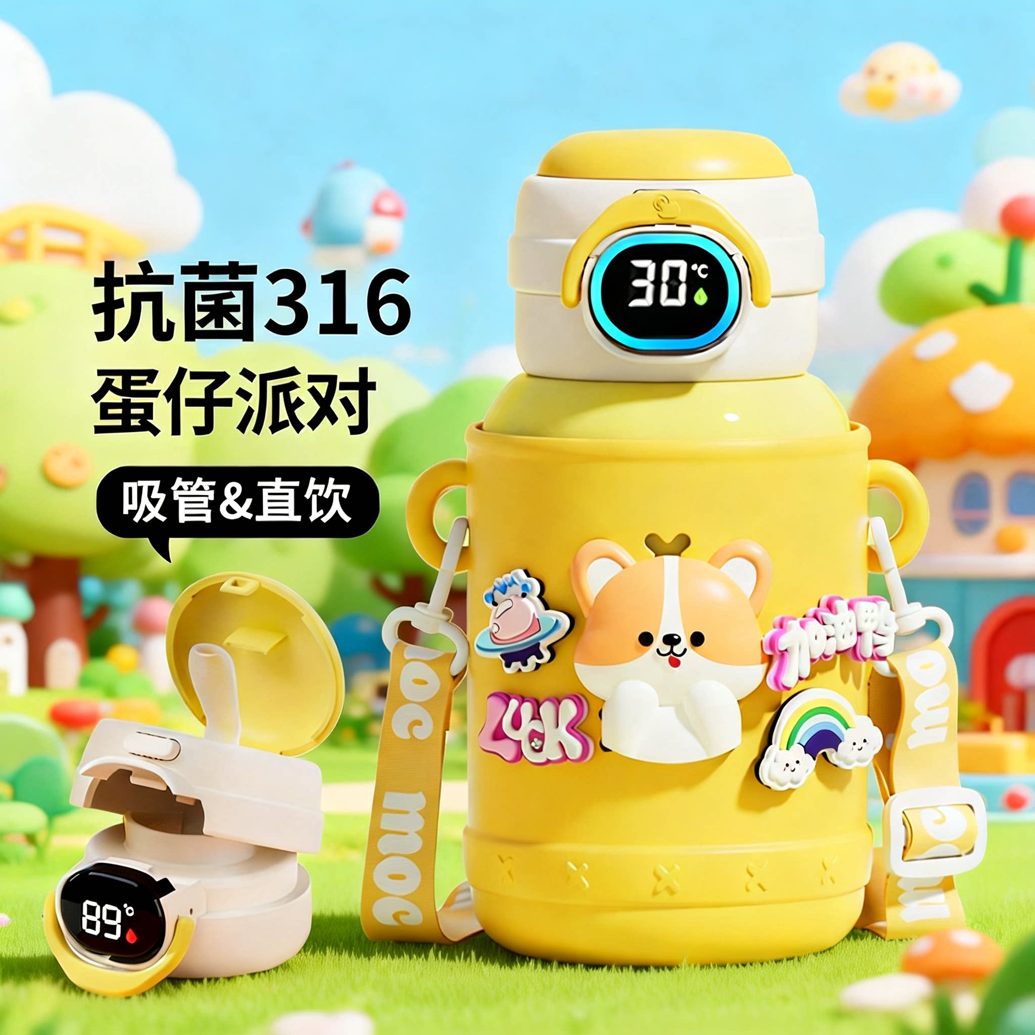 德国智能显温儿童保温杯吸管杯子