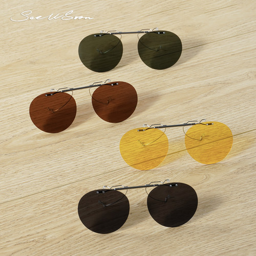 手造太阳夹片圆框通用/9704/505护眼偏光镜太阳墨镜超轻纯钛