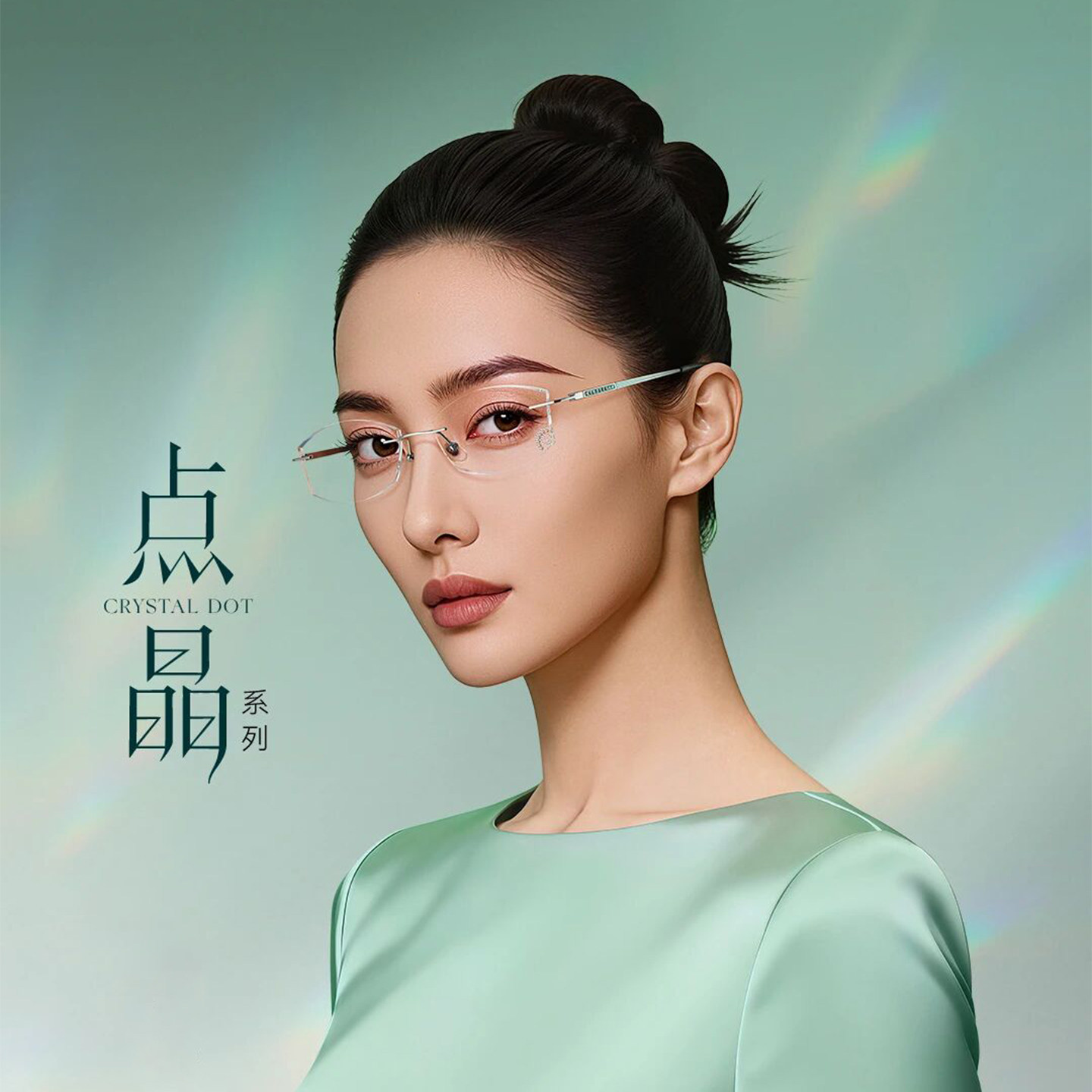 魅影YEIN官方旗舰店点晶系列 Y5887清新薄荷绿无框近视镜时尚大气