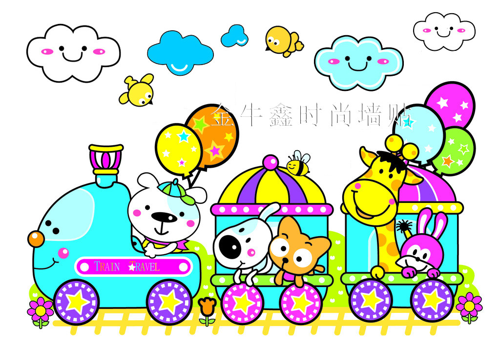 2021儿园室内外g卡通画 楼梯间 走道墙画 动物卡通画 小火车