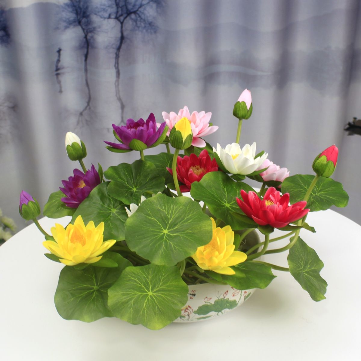 仿真小莲花客厅小花盆插花浅水池装饰花爆款简约桌面假花荷花假花