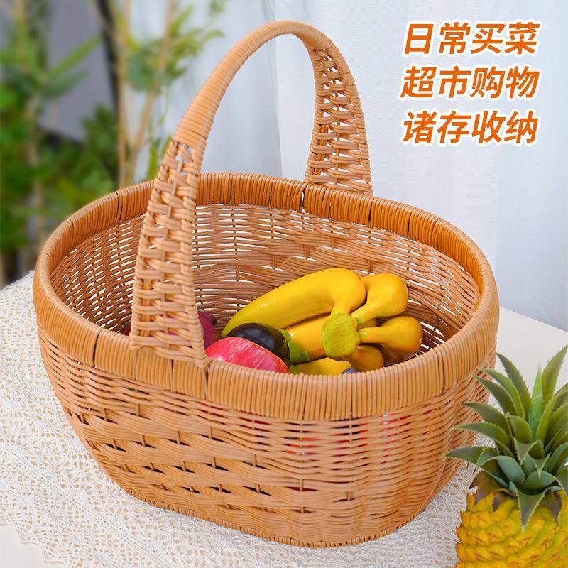 仿藤新款编织提篮水果篮鸡蛋手提菜篮子手工野餐收纳采摘购物篮