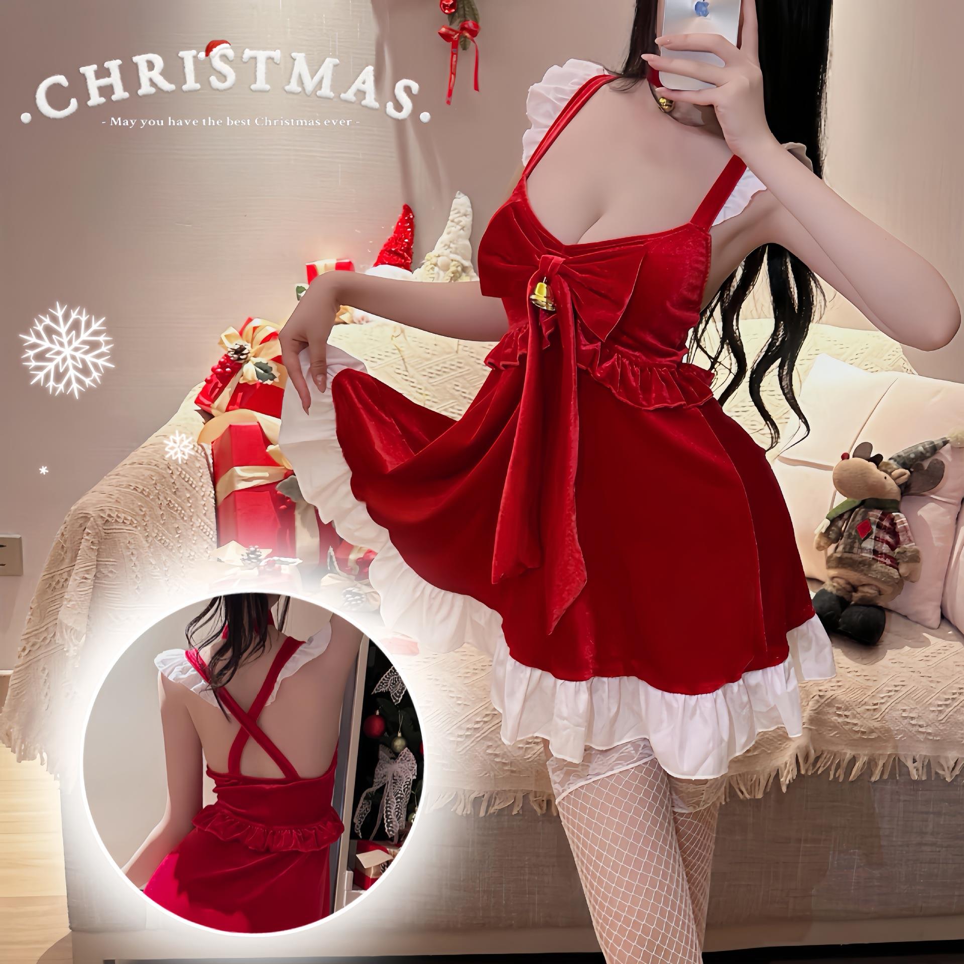 新年战袍可爱公主连衣裙主播纯欲qqny派对平绒制服舞台圣诞表演服