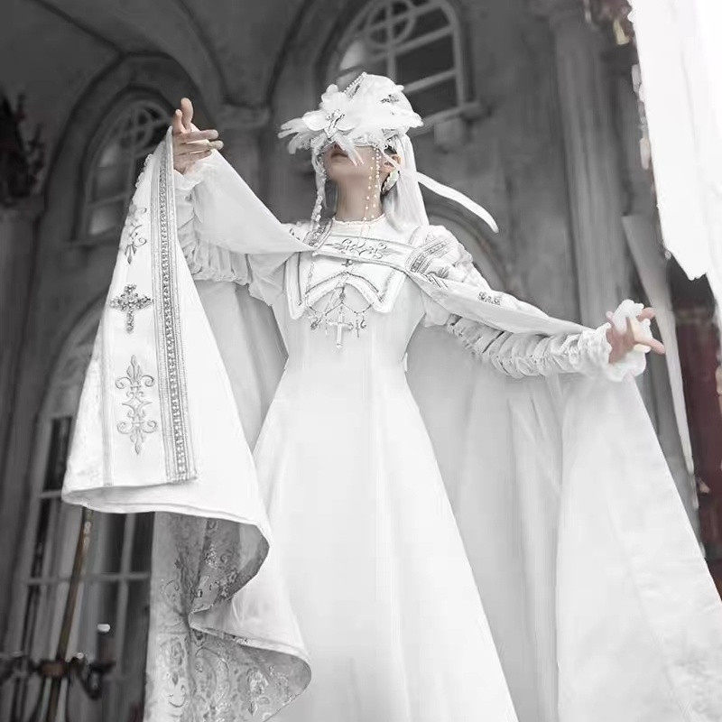 晚礼服白色哥特修女lolit图片