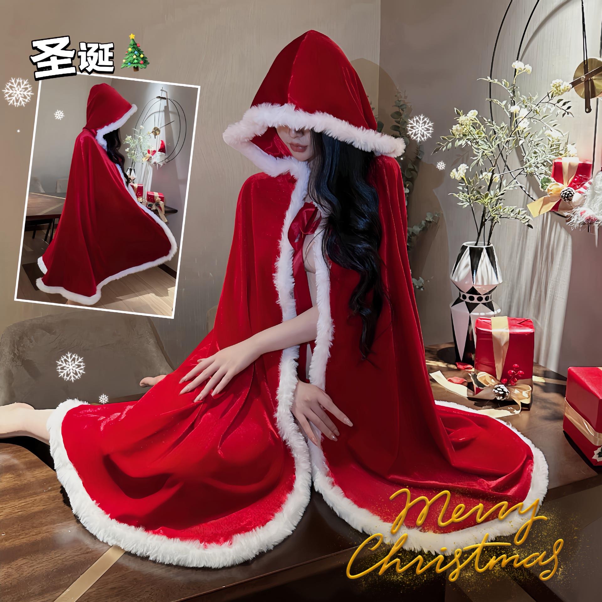 圣诞披风儿童成人连帽披风红色斗篷欧美圣诞节cosplay服装表演