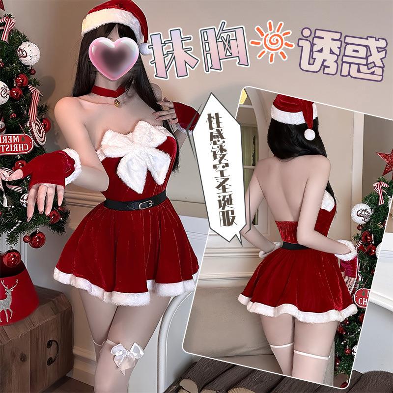 纯欲风可爱蝴蝶结包臀裙女性感cos圣诞红色家居制服2025新款秋冬