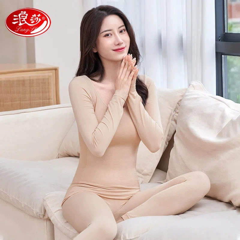 浪莎美体秋衣秋裤女士套装紧身蕾丝薄款冬季学生春秋打底保暖内衣