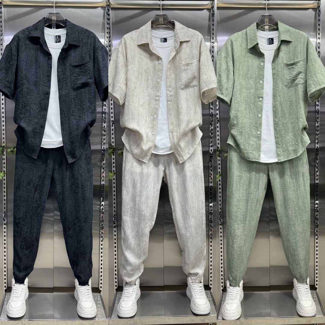 抖音同款夏季新款舒适男士休闲两件套半袖裤子扎染运动套装时尚