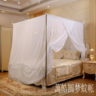蚊帐家用棉纱穿竹竿绑绳加厚特密遮光防尘顶单门1米5学生宿舍 老式