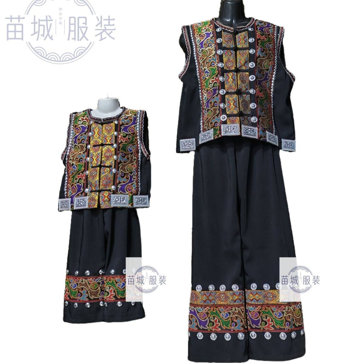 新款马甲套装苗族少数民族服装套装男装传统舞台夏季表演旅拍外穿