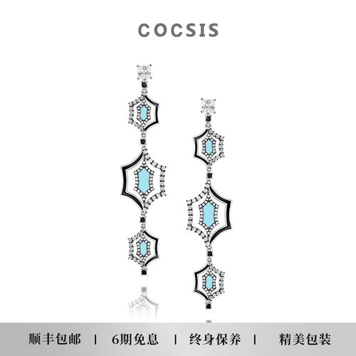 cocsis变色黑白复古镜面轻奢耳环