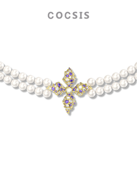 手工雕刻拉丝细节锁骨链天然珍珠